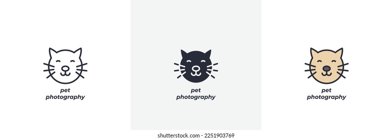 icono de fotografía de mascota. Versión colorida de línea, contorno sólido y relleno, contorno y signo vectorial relleno. Símbolo de idea, ilustración de logotipo. Gráficos vectoriales