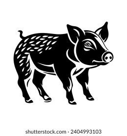 Pet pig in linocut textured style. Isolated on white background vector illustration