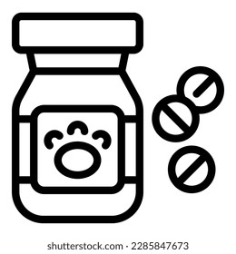 Vector de contorno de icono de pastillas mascotas. Vacuna para perros. Salud de la cachorra