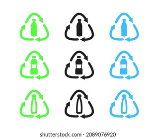 Pet plastic bottle recycle symbol isolated on white background for eco product, nature market, zero waste