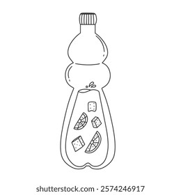 PET plastic bottle with a refreshing summer drink lemonade. Vector doodle illustration