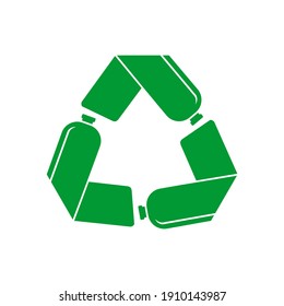 Pet plastic bottles form mobius loop or recycling symbol with arrows. Recycle plastic. Eco pet use concept. glyph and flat.. Vector illustration.