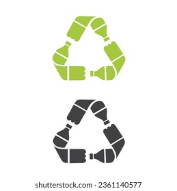 Pet plastic bottles or recycling symbol with arrows. Recycle plastic.