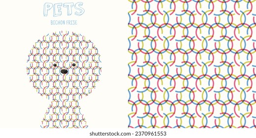 Pet portrait. Abstract dog head. Handdrawn geometric pattern, poster