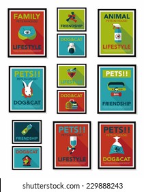 Pet poster flat banner design background set, eps10
