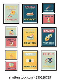 Pet poster flat banner design background set, eps10
