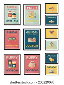 Pet poster flat banner design background set, eps10