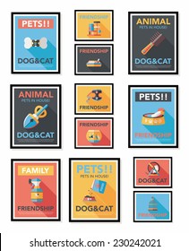 Pet poster flat banner design background set, eps10