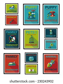 Pet poster flat banner design background set, eps10