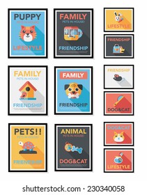 Pet poster flat banner design background set, eps10