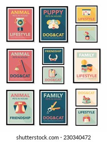 Pet poster flat banner design background set, eps10