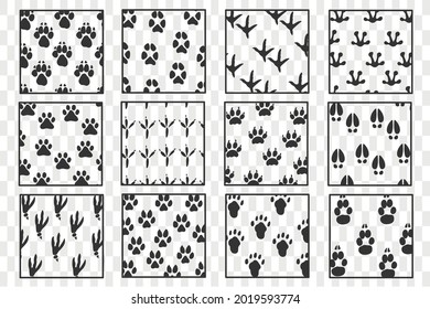 Pet prints. Paw pattern. Black silhouettes paws. Footprint pet. Animal tracks. Vector. Various Animal Footprint Wallpaper texture