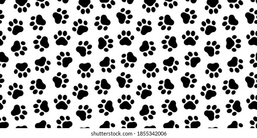 Pet prints. Paw seamless pattern. Cute background for pets, dog or cat. Foot puppy. Black silhouette shape paw. Footprint pet. Animal track. Trace foot dog, cat. Design walks pet for print. Vector