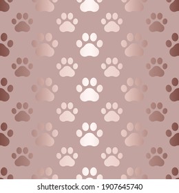 Pet prints seamless pattern. Paw texture. Cute background for pets, dog or cat. Foot puppy. Repeated shape paw. Footprint. Animal track. Repeating trace dogs and cats. Design walks pet print. Vector