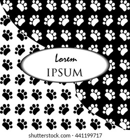 pet prints seamless pattern with text frame.black and white background. element for business card, poster, banner, etc. vector illustration