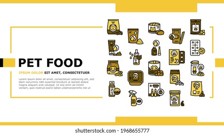 Pet Products Food Landing Web Page Header Banner Template Vector. Dry And Canned Food For Cat And Dog Domestic Animal, Vitamins And Medicine For Worms Illustration