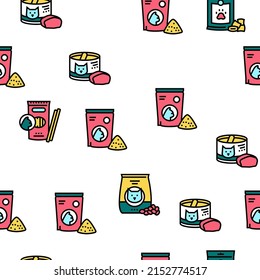 Pet Products Food Vector Seamless Pattern Thin Line Illustration