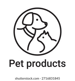 Icono de productos para mascotas. Símbolo de línea de Vector para un Sitio web, tarjeta de producto, presentación y App móvil, embalaje o instrucción. Signo de esquema editable