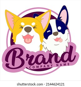 Pet products label template cute funny puppies sketch