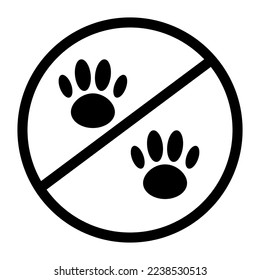 Pet prohibited, pet regulations. Animal paw and stop sign. Vectors.