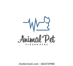 Plantilla vectorial de diseño de gatos de perro con logotipo de mascotas. Animales Clínica veterinaria Icono de esquema del concepto de Logotipo.