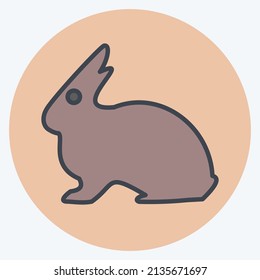 Pet Rabbit Icon in trendy color mate style isolated on soft blue background