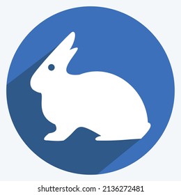 Pet Rabbit Icon in trendy long shadow style isolated on soft blue background