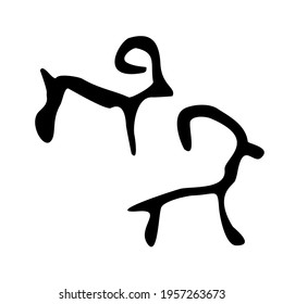 Pet, ram. Drawings of primitive people on stone. Illustration in ethnic style.