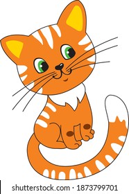 pet, red kitten, striped cat, illustration for children, cartoon, cute and funny