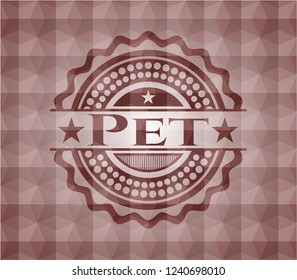 Pet red seamless badge with geometric pattern background.