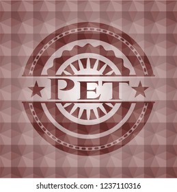 Pet red seamless emblem or badge with abstract geometric pattern background.