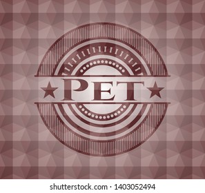 Pet red seamless emblem or badge with abstract geometric pattern background.