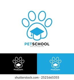 Pet school logo vector design. This is suitable for business, education, pet care training, and paw symbol