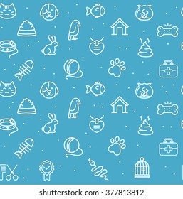 Pet Seamless Pattern on a Blue Background. Vector illustration