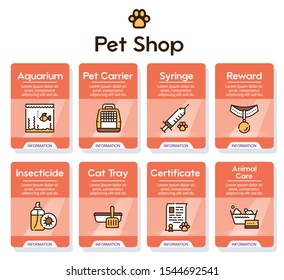 Pet service color linear icons set. Training and playing attributes. Grooming and medical service. Special dwelling and nutrition. Pet care, responsibility concept. Isolated vector illustrations