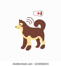 Pet services - microchipping. Icon dogs with microchip pill inside the body and information about owner tagged with a microchip implant. Vector illustration.