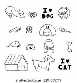 Pet. Set of illustrations on topic of animal care. Icon for pet store.