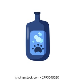 Pet shampoo bottle in cartoon style on white. Soap for fur care grooming vector illustration.