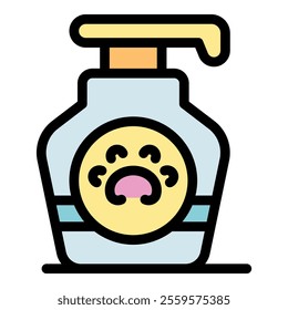 Pet shampoo bottle featuring a paw print logo, symbolizing hygiene and care for pets
