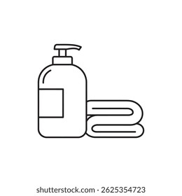 Pet Shampoo Bottle and Towel Arranged Neatly