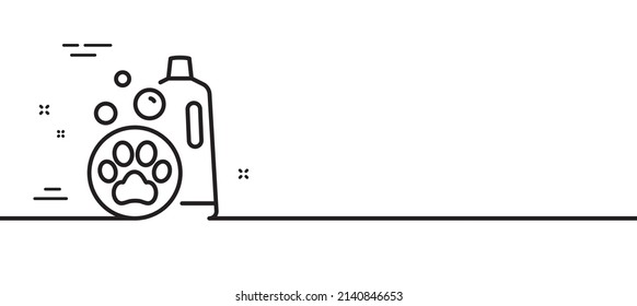 Pet shampoo line icon. Pets care sign. Dog cleaning symbol. Minimal line illustration background. Pet shampoo line icon pattern banner. White web template concept. Vector