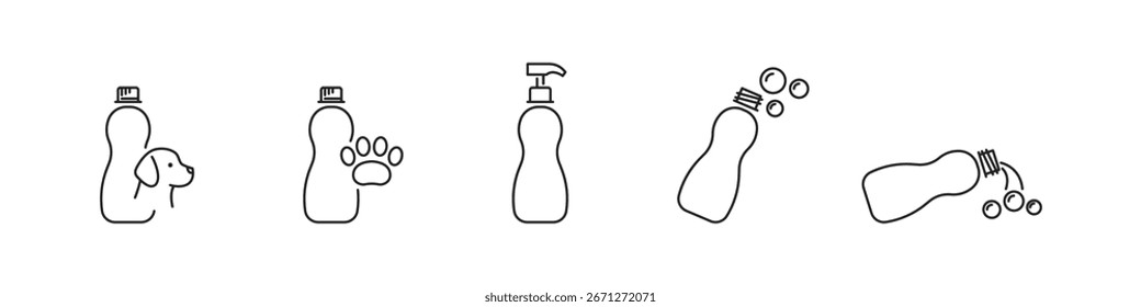 Pet shampoo vector outline icons set