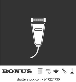 Pet shaving machine icon flat. White pictogram on black background. Vector illustration symbol and bonus icons