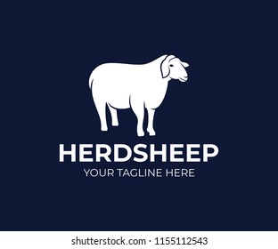 Pet sheep or agricultural animal, logo design. Ranch, farm, animal breeding, stock raising and animal husbandry, vector design and illustration
