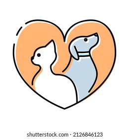 Pet shelter, pet shop, veterinary line icon, cat and dog in heart shape, vector illustration