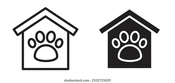 Conjunto de iconos de Vector de refugio para mascotas con estilo relleno y delineado negro.