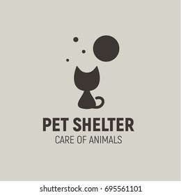 Pet shelter, vector logo cat sign modern illustration animals art