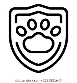 Vector de contorno de icono de escudo de mascotas. Perro animal. Clínica de medicina