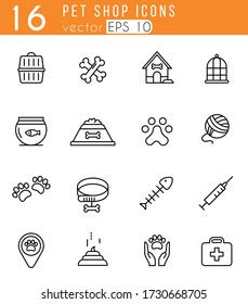 Pet Shop 16 icons set with White Background