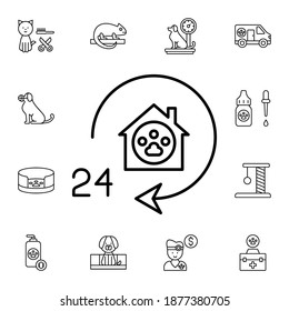 Pet shop, 24 hours flat vector icon in petshop pack